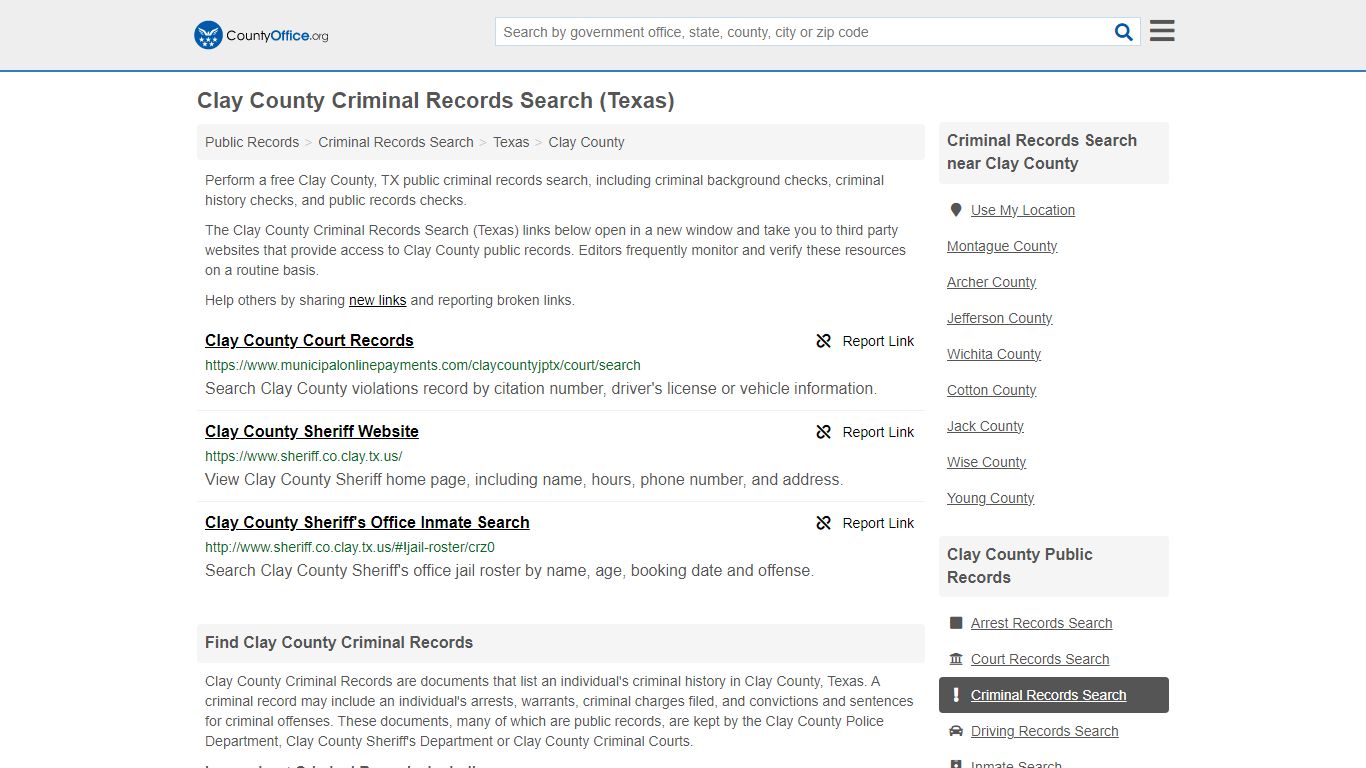 Clay County Criminal Records Search (Texas) - County Office