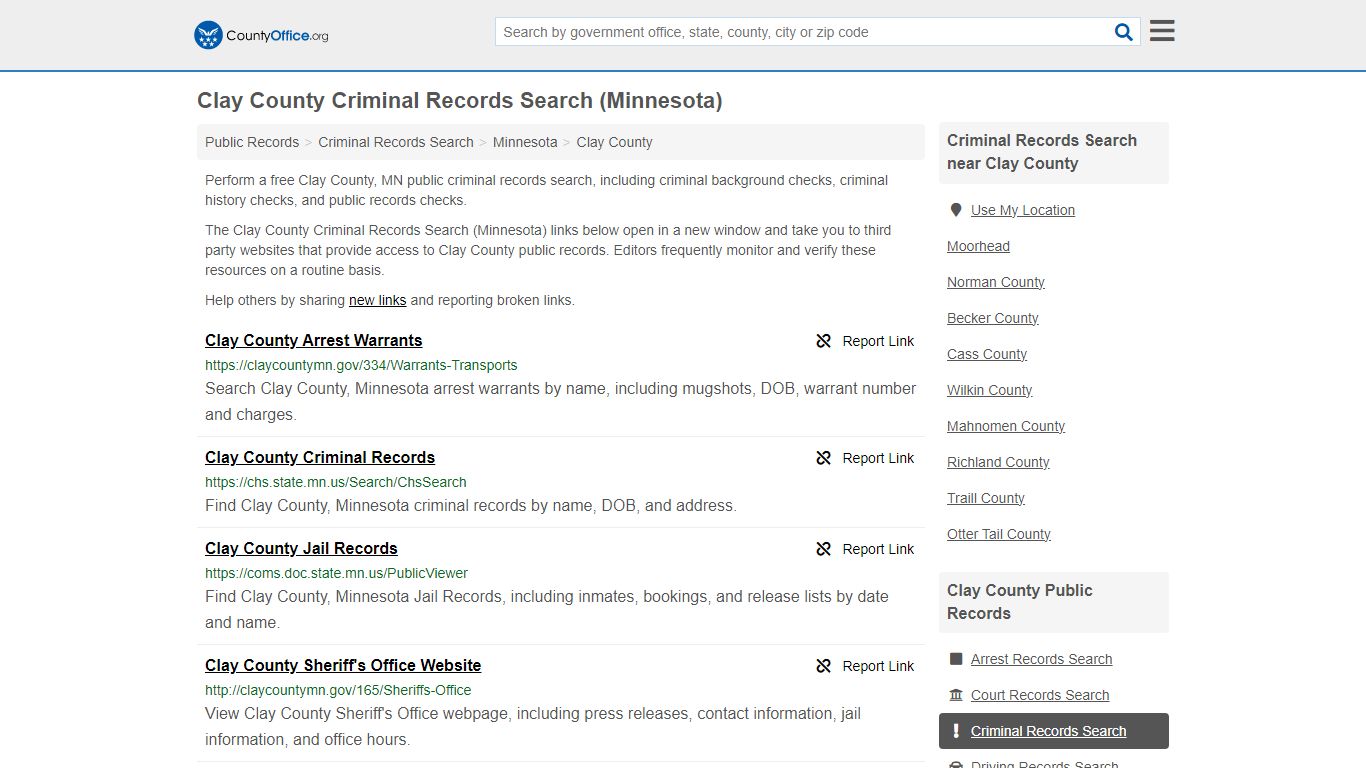 Clay County Criminal Records Search (Minnesota) - County Office